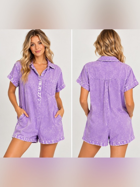 Zenana Outfitters Pants - Zenana Lavender Mineral Wash Tencel Romper Size S
